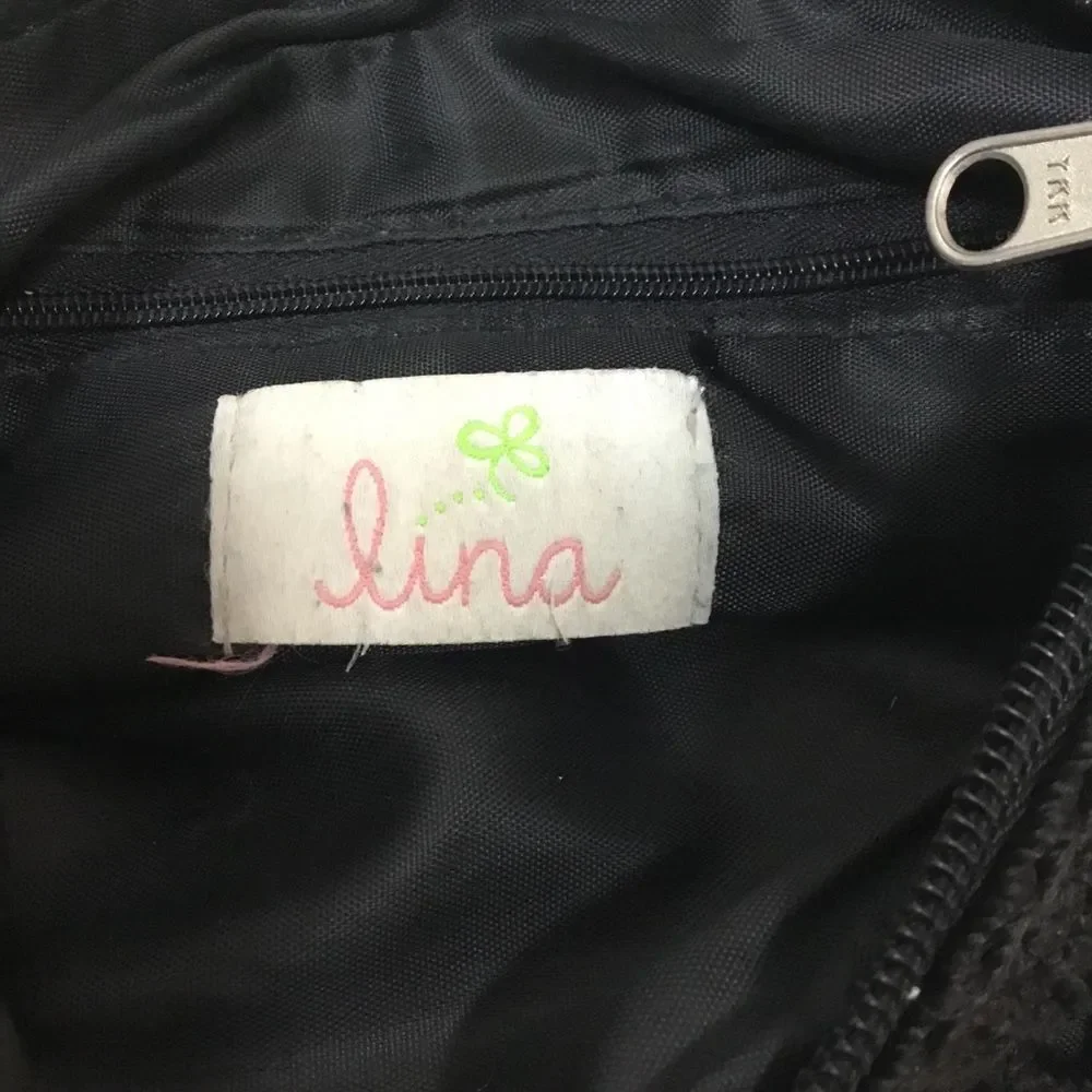 Lina black crochet crossbody or shoulder bag with plaited strap and pockets